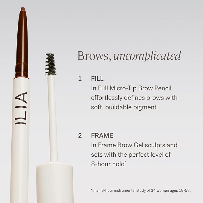 ILIA - In Full Micro-Tip Brow Pencil with Spoolie | Buildable Pigment, Fade-Resistant | Safe for Sensitive Eyes, Fragrance + Silicone-Free | Non-Toxic, Vegan, Cruelty-Free, Clean Makeup (Auburn Brown)