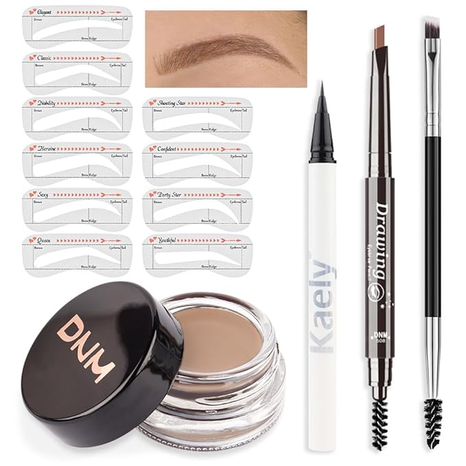 evpct Eyebrow Stencils Kit for Women Shaping, Eyebrow Shaper Makeup Kit, Eye Brow Stencil Shaper Tinting kits for Women, with Eyeliner, Eyebrows Pencil, Pomade, Brush and 10 Stencils, Kit-02# BLONDE