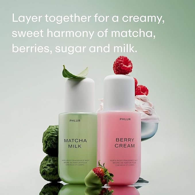PHLUR Berry Matcha Latte Body Mist Set, 8 Fl Oz Each ($78 Value) - Hair and Body Perfume for Women