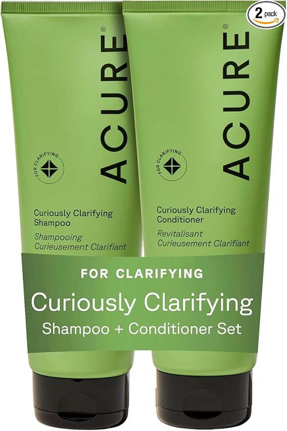 Acure Curiously Clarifying Shampoo and Conditioner Set - Daily Deep Cleansing & Hydrating Set for Women & Men, Detox for Oily Hair & Scalp Build Up, Paraben Free, Sulfate Free - 8 fl oz (2 Pack)