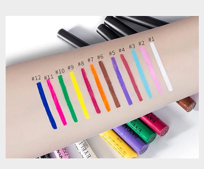 BestLand 12 Colors Matte Liquid Eyeliner Set Rainbow Colorful Neon Eyeliner Pencil Pigmented Waterproof Smudgeproof Long Lasting Gel Eye Liner Christmas Makeup Gift Kit for Women (Set A)
