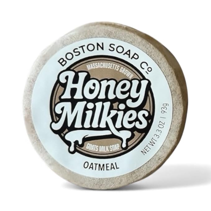 Goat Milk Soap with Tallow – Honey Milkies Oatmeal Bar (3.3oz) – Handmade in Boston – Cold Process Natural Soap with Grass Fed Tallow, Lard, Raw Honey & Goat Milk (Oatmeal)
