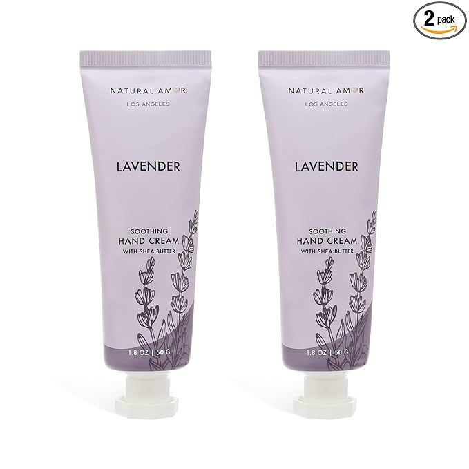 Natural Amor Hand Cream Gift Set, Lavender 2 Pack, Moisturizing Travel Size Hand Lotion with Shea Butter Nourishing Hand Care for Dry Skin