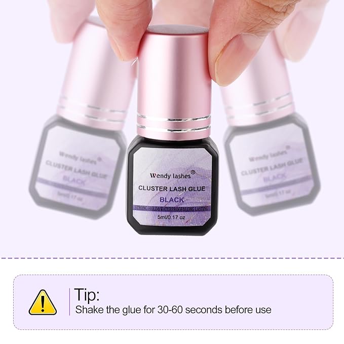 Cluster Lash Glue Black 2-3s Fast Drying,Long Lasting Strong Hold,Waterproof,DIY Individual lash Extension-glue by Wendy Lashes（5ML）
