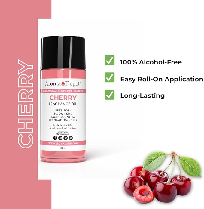 Aroma Depot 8 fl oz Cherry Fragrance Oil for Candles, Soap Making, Wax Melts, Diffusers, Body Oil Blends & Incense (240ml)