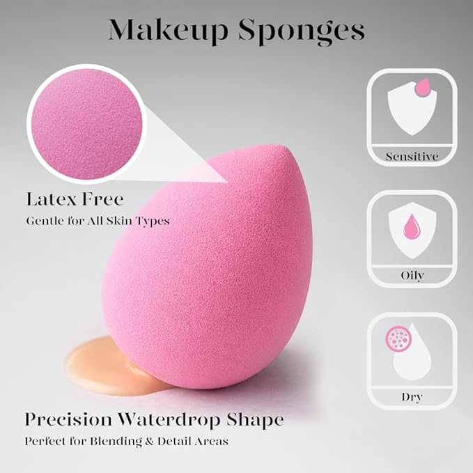 BEAKEY Makeup Brushes Set Premium Foundation Concealer Blush Bronzer Eye Shadow 10+2 PCS Brushes & Blender Sponges with Portable Makeup Bag