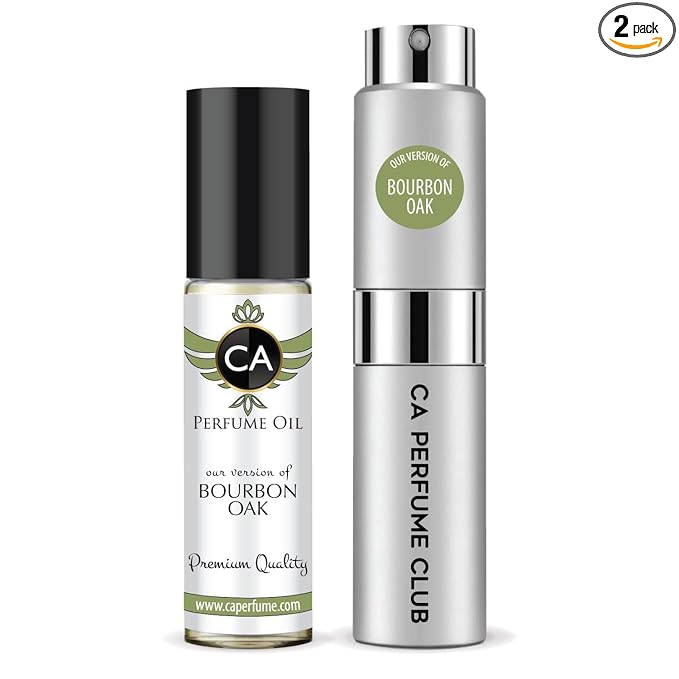 CA Perfume Duo Impression of Bourbon Oak For Men Perfume Layering Set Mens Cologne Long Lasting Travel Size EDP + Body Oil Roll-On Bottle 0.27 Fl Oz+0.33 Fl Oz