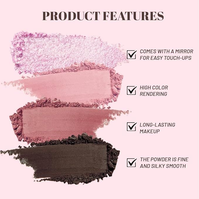 CAKAILA Pink Brown 4Colors Eyeshadow Makeup Palette with Brush Mirror,Natural Neutral Powde Eye Shadow Palettes for Older Women,Long Lasting Naturing-Looking,Lightweight Eye Makeup Kit Travel Size