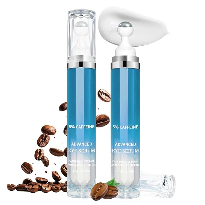 5% Caffeine Eye Cream Anti Aging, Moisturizing Cream For Puffiness & Bags Under Eyes, 2 PCS Caffeine Eye Serum With Under Eyes Roller For Wrinkles, Fine Lines & Dark Circles, Natural Skin Daily Care.