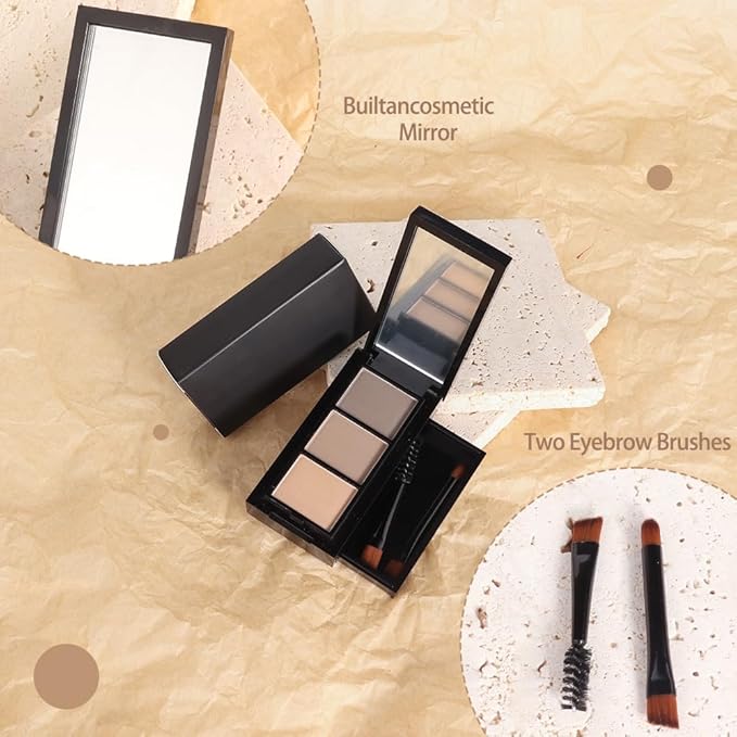 Eyebrow Powder Medium Brown Kit,Eye Brow Powder for Women with Double-ended Eyebrow Brush,Long-Lasting Waterproof Two Colors Brow Filler Get Full Defined Natural Brows,Brown Eyebrow Powder Makeup
