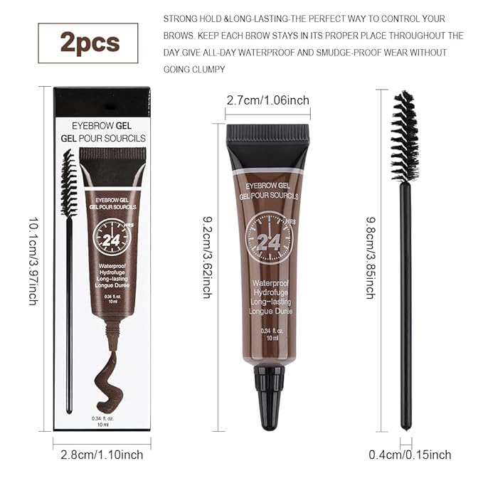 BINGBRUSH 2 Pcs Thickening Brow Mascara, Extreme Hold Tinted Eyebrow Gel, Waterproof Smudge-proof Professional Brow Color Kit, Eyebrow Makeup Set (120# Brunette)