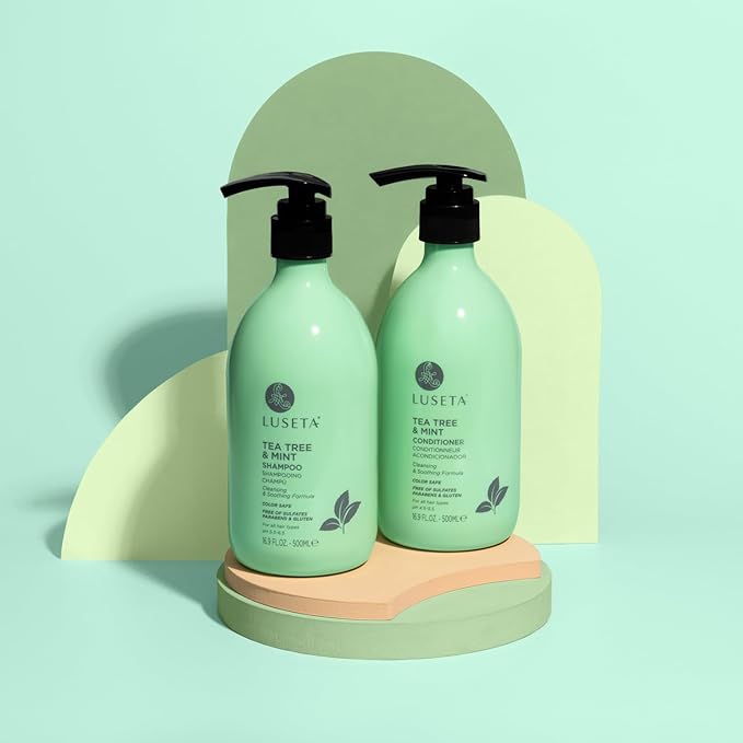 LUSETA Tea Tree Mint Shampoo and Conditioner for Hair Cleaning, Clarifying with Lavender, Tea Tree & Peppermint Oil, Soothe the Scalp, Fight Itchy, Hydrating for Women and Men, 16.8oz*2