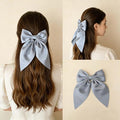 Light Blue Bows Hair Clips for Women - ZWENJIE Oversized Non-Slip Large Satin French Hair Clip Claw Accessory for Girls Thick/Thin Hair Barrettes for styling