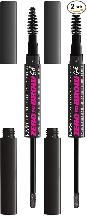 NYX PROFESSIONAL MAKEUP Zero to Brow, Longwear Eyebrow Gel, Black (Pack of 2)