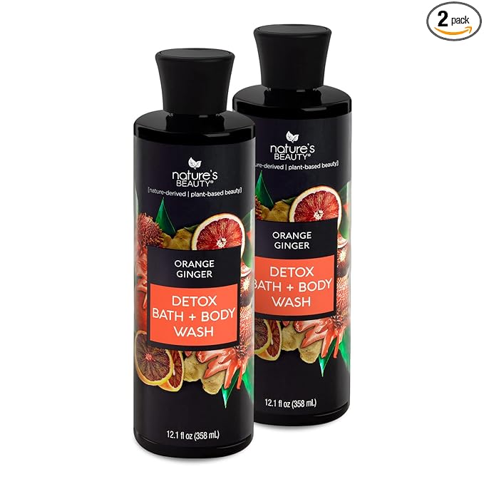 Nature's Beauty Orange Ginger Detox Body Wash Multi-Pack - Gentle Bath + Body Cleanser, Improve Skin Tone + Texture Made w/Vitamin C, Sunflower + Almond + Avocado Oils, 12 fl oz (2 Pack)