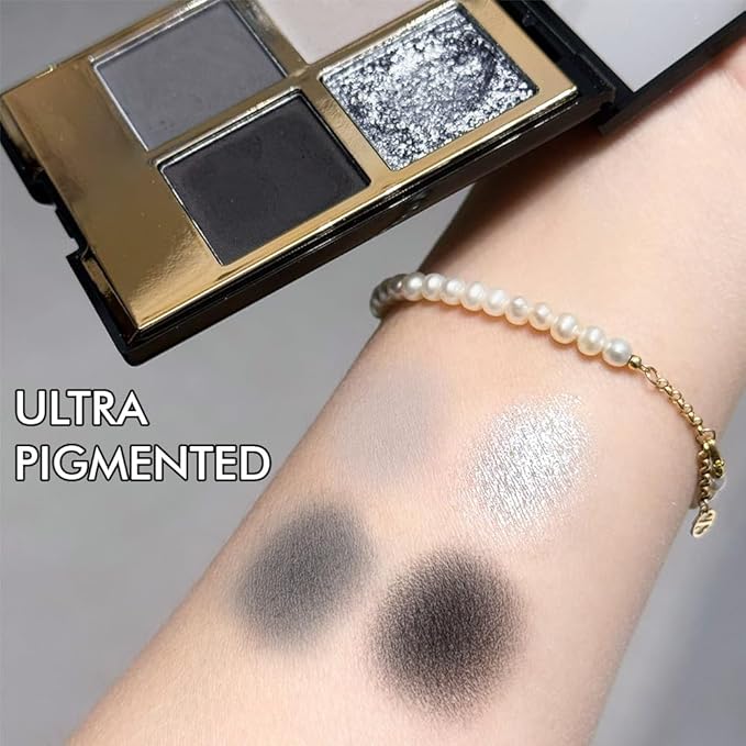 CAKAILA 4 Colors Eyeshadow Makeup Palette,Black Gray Natural Neutral Nude Smoke Eye Shadow Palette with Mirror,Long Lasting Naturing-Looking,Waterproof,Travel Size