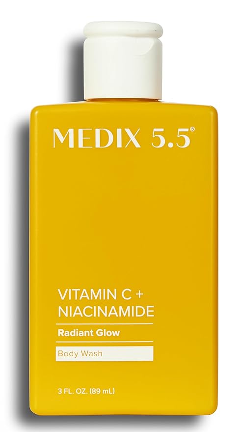 MEDIX Radiant Glow Vitamin C Body Wash W/ Niacinamide | Citrus Scented Gentle Body & Face Cleanser For Women, Men, Dry Skin, & Smoother-Looking Skin | Removes Dirt, Oil, & Impurities, 3PC Travel Size