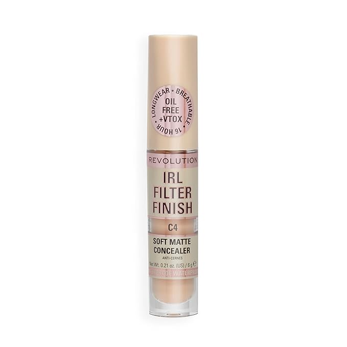 Revolution Beauty, IRL Filter Finish Concealer, Full Coverage, Oil Free, Long Lasting & Lightweight Formula, Infused with Hyaluronic Acid, Vegan & Cruelty Free, C4, 0.21 Oz (Pack of 2)