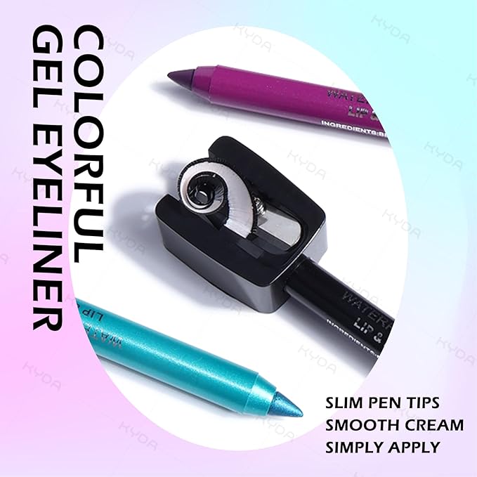 Ownest 3Colors Matte & Metallic Purple Gel Eyeliner Pen，Metallic-Finish Eyeliner Pencil Set for Women， Professional Eye Makeup Set - Colorful Eye liner with Sharpener