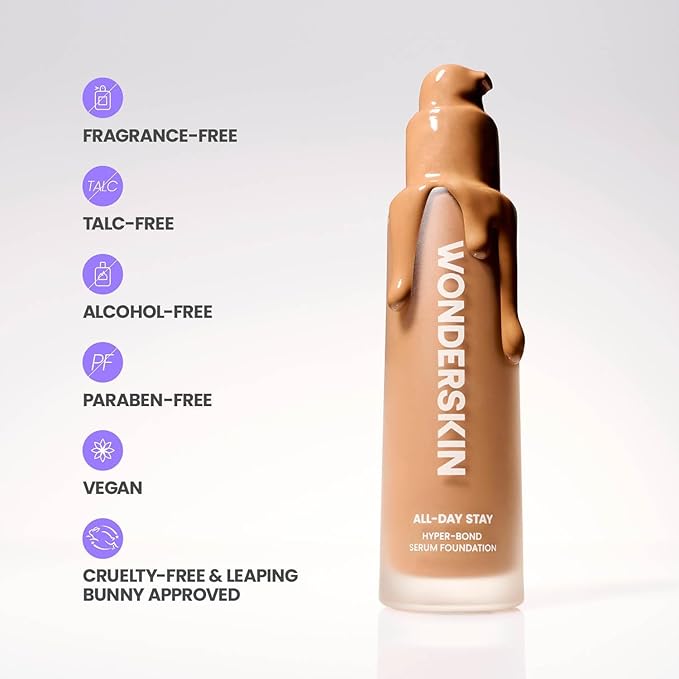 Wonderskin Hyper Bond All-Day Stay Serum Foundation – Waterproof, Transfer-Proof, 24HR Longwear Face Makeup with Niacinamide & Hyaluronic Acid – Lightweight, Natural Finish (Mesa)