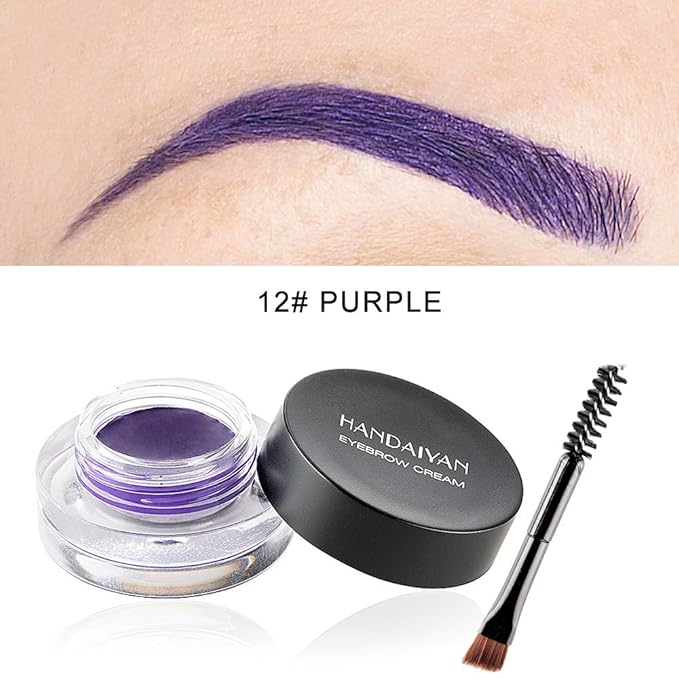 12 Colors Eyebrow Pomade Full-pigmented Long Lasting Waterproof Eyebrow Cream Gel Filling & Shaping Tinted Eyebrows Enhancers with Brush for Daily or Cosplay (12 Purple)