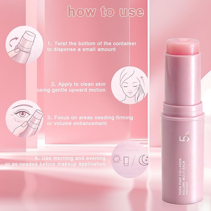 PDRN Pink Collagen Volume Multi Balm Stick 2 Pack, Hydrating Wrinkle Balm for Face & Body, Collagen Plumping Stick for Under Eyes, Neck, Forehead, Smile Lines & Lips, Radiance & Smoothing Care
