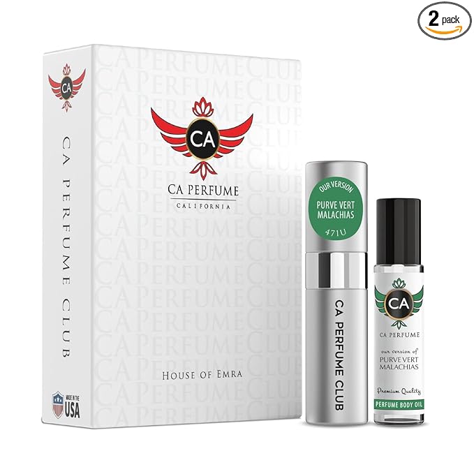 CA Perfume Duo Impression of Purve Vert Malachias For Women And Men Perfume Layering Set Long Lasting Travel Size EDP + Body Oil Roll-On Bottle 0.27 Fl Oz+0.33 Fl Oz