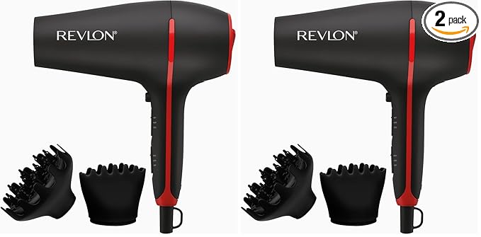REVLON SmoothStay Coconut Oil Infused Hair Dryer with Diffuser & Concentrator - Ionic Ceramic Blow Dryer for Frizz Control, Shine, Smoothness & Volume, 1875W Lightweight Salon-Quality (Pack of 2)