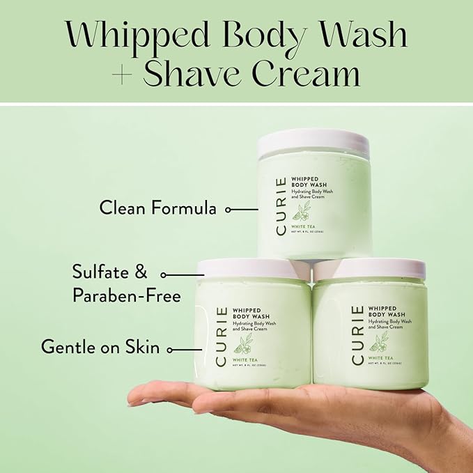 Curie Whipped Body Wash Two Pack, Coconut Nectar and White Tea, Moisturizing Cream Body Cleanser, Sulfate Free, Paraben Free, Vegan, 8 oz Each