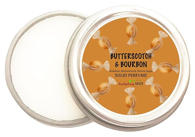 Ladybug Spot Gourmand Solid Perfume | All-Natural, Phthalate-Free Fragrance Balm | Long-Lasting, Highly Scented, Layerable Formula | Portable 1/4 oz Travel Tin (Butterscotch & Bourbon)