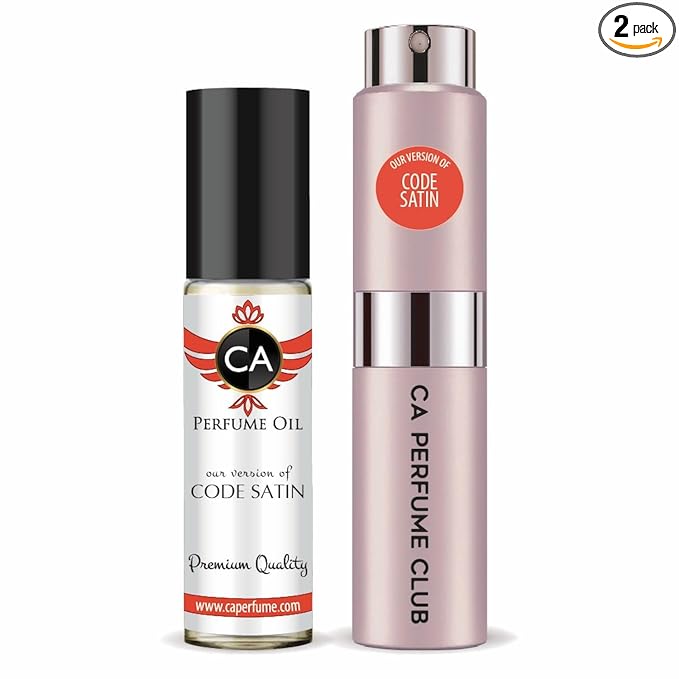 CA Perfume Duo Impression of Code Satin For Women Perfume Layering Set Long Lasting Travel Size EDP + Body Oil Roll-On Bottle 0.27 Fl Oz+0.33 Fl Oz