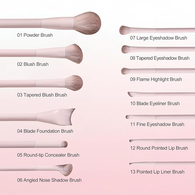 Kingtree Travel Makeup Brush Set, 13PCS Professional Makeup Brushes with Pouch, Portable Travel Makeup Brushes for Girls, Easy-taken Full Face Cosmetic Brushes for Beginners