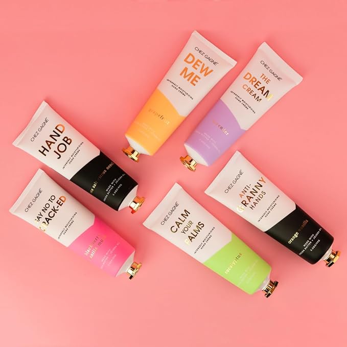 Chez Gagné Vegan Hand Cream for Dry Hands - Hand Job - Sea Salt Citrus and Neroli 3.4oz Non-Greasy Moisturizing Hand Lotion - Made in California - Paraben, Sulfate & Phthalate Free - Funny Gift