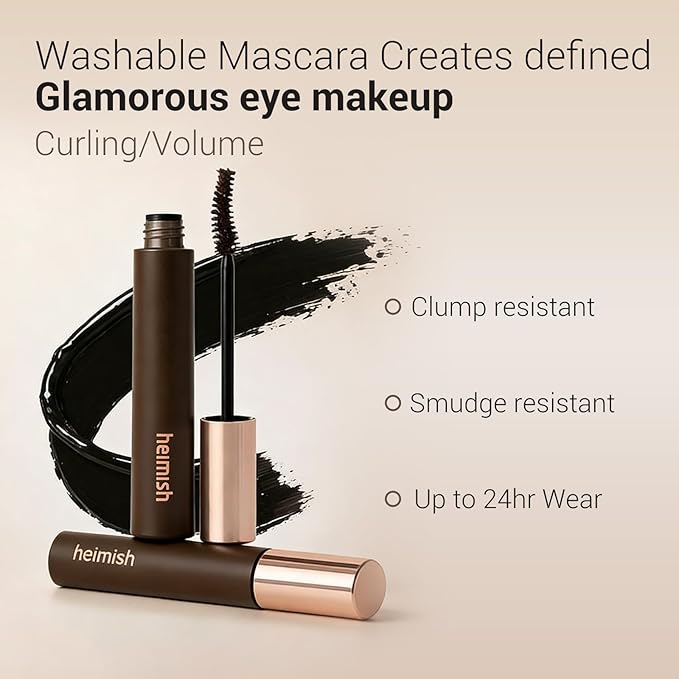 HEIMISH Dailism Smudge Stop Mascara 0.32oz/9g - Curling & Lengthening, Long-lasting, Waterproof, Smudge-proof, Non-Clumping, Washable Cleansing Korean Mascara - Black Curling
