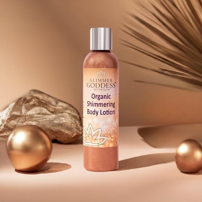 GLIMMER GODDESS Organic Body Shimmer Lotion - Super Level 3 Bronze Body Shimmer, 8 oz