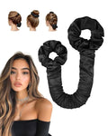 BONNET QUEEN Satin Heatless Hair Curler, Overnight Curls for Long Hair, Ultra Soft Daily Use of Hair Accessories & 2 Scrunchies, Damage-Free Styling, Soft Hair Curlers for Overnight, Black