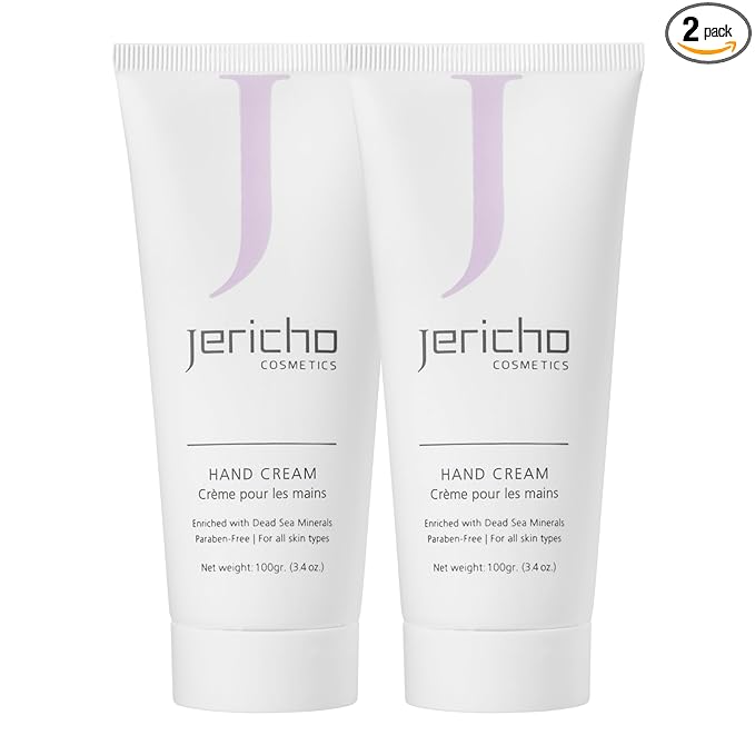 Jericho Cosmetics Hand Cream – Moisturizing & Nourishing with Aloe, Olive Oil & Dead Sea Salts – Hydrating Formula with Witch Hazel & Vitamin E – Non-Greasy, 3.4 oz - 2 Pack