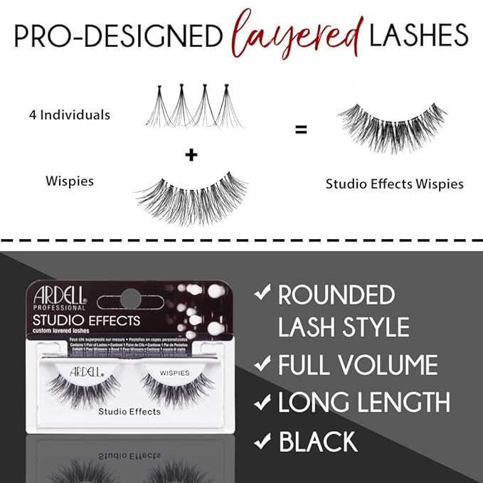 Ardell Studio Effects Wispies False Eyelashes - Custom-Layered Strip Wispy Lashes Design for Glamorous Eye Looks, 4 Pack