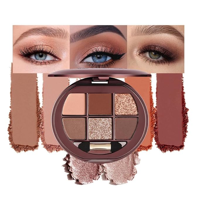 6 Color Matte Shimmer Eyeshadow Palette, Neutral Brown Eye Shadow, Nude Warm Tone Everyday Makeup Palette, Smooth Blendable Long Lasting Soft Glam Smokey Eye Look 12
