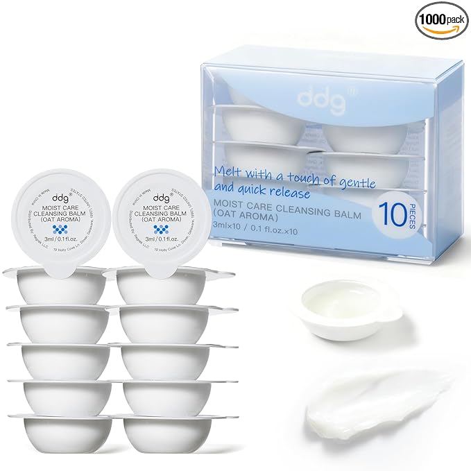 ddg Travel Size Cleansing Balm Makeup Remover for Sensitive Skin,Waterproof Makeup Removal,Travel-Friendly Facial Cleanser,Vegan Hydrating Formula,Individually Wrapped,10 Packs