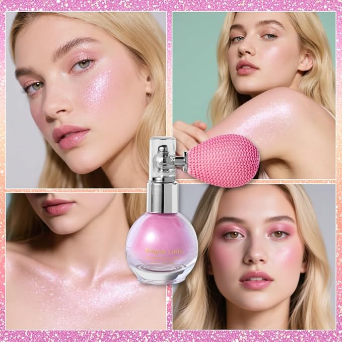 Body Glitter Spray, Hair Glitter Spray, Body Shimmer Powder, Face Glitter Highlighter, Glitter Spray, Body Shimmer Spray for Skin (Pink)