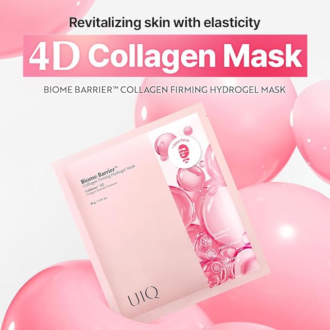 UIQ Biome Barrier Collagen Firming Hydrogel Mask, Skin Microbiome-Powered Face Mask, Radiance-Boosting Hydrogel Mask for Deep Hydration, Elasticity & Cooling Care, Korean Skin Care,1.41oz(40g) x 5ea
