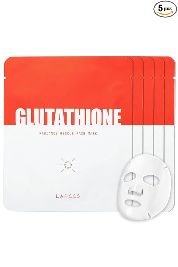 LAPCOS Glutathione Radiance Rescue Mask - Korean Skin Care Mask w/Glutathione, Niacinamide & Peptides - Hydrating Face Masks Spa Gifts for Women - Revitalizing & Firming Face Mask (5 Count, 0.91 oz)