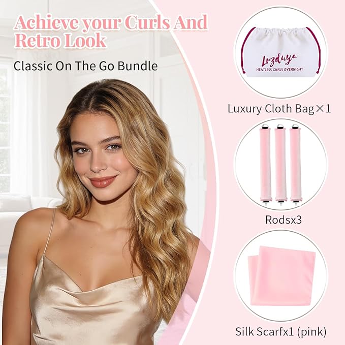 Heatless Curls Overnight Rods Heatless Hair Curler Hair Curlers To Sleep In Heatless Curls Blowout Rods Heatless Curling Rods With Luxury Cloth Bag Scarf For All Hair Types (pink, 3Rods)