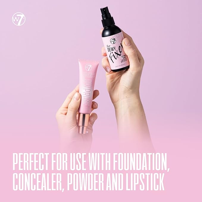 W7 The Fixer Glow Set - Makeup Primer & Setting Spray Duo for Radiant, Dewy Finish - Golden Sheer Coverage, Lightweight & Non-Sticky