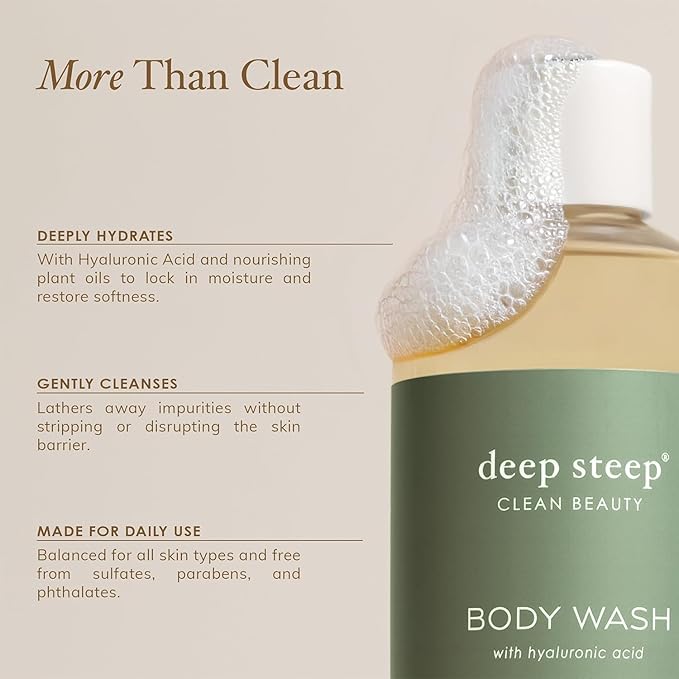 Deep Steep Lavender Chamomile Body Wash, Hydrating Shower Gel with Hyaluronic Acid & Shea Butter for Sensitive Skin, Bodywash for Women & Men, 17 Fl Oz, 1-Pack