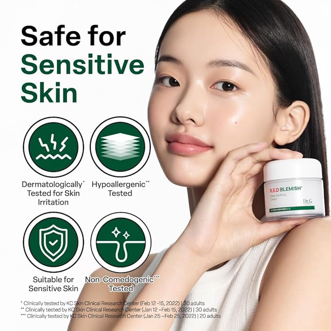 Dr. G R.E.D. Blemish Clear Soothing Cream - Calming Korean Moisturizer for Redness - Soothes Acne & Irritation - With Centella Asiatica - Long-Lasting Hydration - 2.36 fl oz