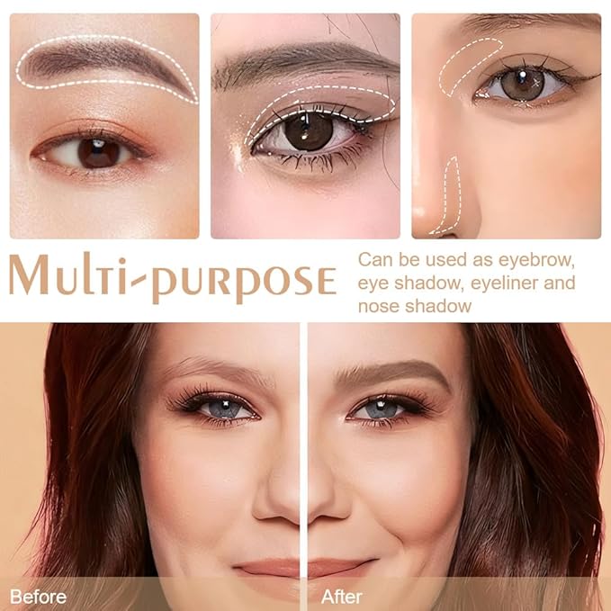 Eyebrow Powder Medium Brown Kit,Eye Brow Powder for Women with Double-ended Eyebrow Brush,Long-Lasting Waterproof Two Colors Brow Filler Get Full Defined Natural Brows,Brown Eyebrow Powder Makeup