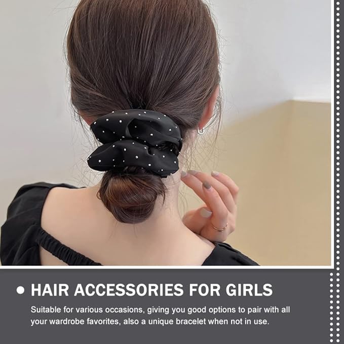 Minkissy Silk Hair Ties - 6pcs Elastic Hair Ties Rhinestone Scrunchies Rhinestone Ponytail Holders for Women Girls - Black