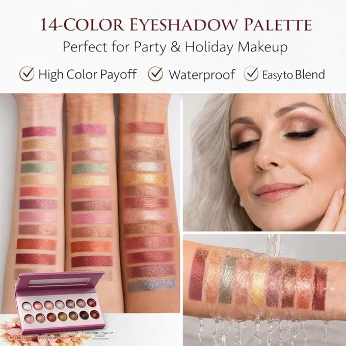 K'APEINE 14-Color Eyeshadow Palette, Matte & Shimmer Warm Neutral Nude, Highly Pigmented Blendable Long-Wear, Everyday Smoky Glam Makeup for All Skin Tones (03#)